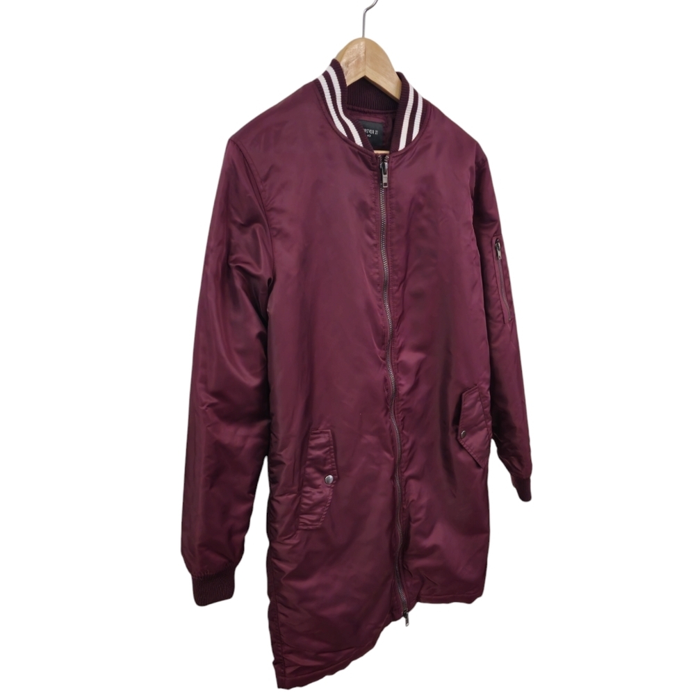Forever 21 Men Longline Bomber Jacket Burgundy Size XS - Picture 3 of 15